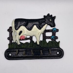 Vintage Hand Painted Cast Iron Farm Cow Key Holder